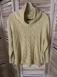 Jeanne Pierre Womens Knit Sweater Size L Mustard Yellow Cowl Neck Cable Pullover - Picture 1 of 3
