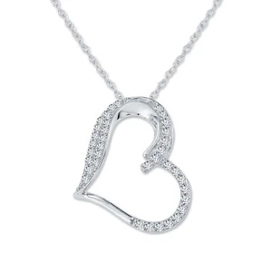 Heart Pendant for Women – 0.18 CT Round Cut Natural Diamond 925 Silver Necklace - Picture 1 of 4