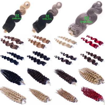 50CM Remy Echthaar Microring Schleife Extension gewellt Haarverlängerung - Bild 1 von 2