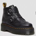 NIB Dr. Martens Women's Devon Flower Buckle Leather Platform Boots Black Sz 6