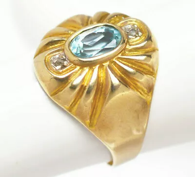 Damenring 8 Karat 333 Gold 1,76 g Gelbgold Aquamarin 2 kleine Diamanten Gr. 50 - Bild 1 von 2