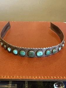 Vintage Navajo Native Turquoise Hand Stampwork Silver Hair Headband - Picture 1 of 11