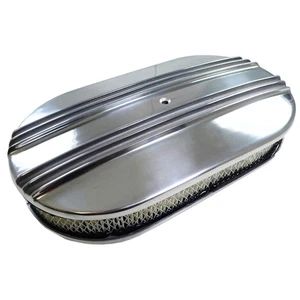 15" Oval Half Finned Nostalgia Aluminum Air Cleaner Breather Chevy Ford MoparSBC - Picture 1 of 2
