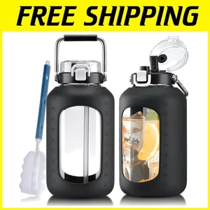 Botella de agua de vidrio de 100 oz con mango de acero inoxidable - Imagen 1 de 9