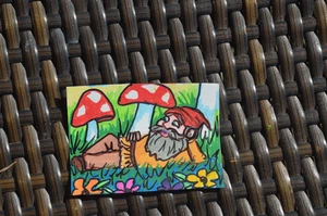 Mushroom Gnome Aceo Original Acrylic - Picture 1 of 3