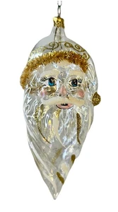 Pier 1 mundgeblasenes Glas Weihnachtsmann Kopf Weihnachtsschmuck 7,5" - Bild 1 von 13
