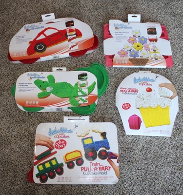 Create N Celebrate Cupcakes Pull A Part Mold Lot Train Alligator Car Flower - Image 1 of 4