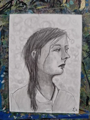 Woman Staring off To The Side ACEO ORIGINAL OOAK Graphite Jmg - Image 1 of 3