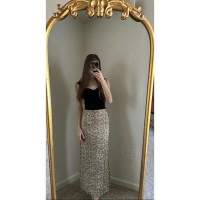 Maxi Falda Vintage Y2K Exact Change Dorada Metálica Floral Girasol Foto 1 de 4