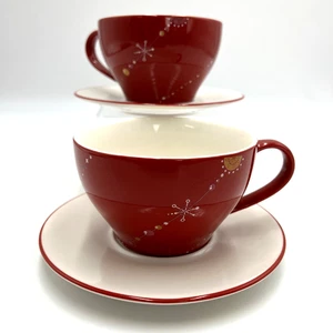 2, 12 oz Starbucks 2006 Christmas Tree Holiday Red Coffee Mug Saucer Plate Set - Picture 1 of 9