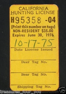 1975 CALIFORNIA Non-Resident Hunting Validation Stamp CAHV-14N - Picture 1 of 1