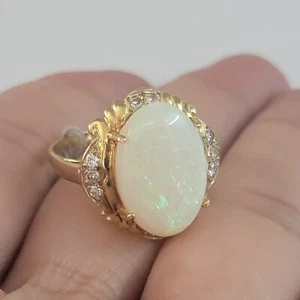 Oval Cabochon Natural Opal Ring 4.50 cts set in Diamond and 14K Yellow Gold Ring - Picture 1 of 10