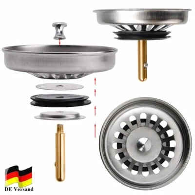 Siebkörbchen Ø78mm mit Hubstange für Siebkorbventil Spülbecken Spüle Stöpsel DE - Bild 1 von 4