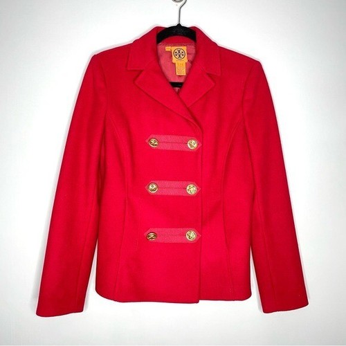 Giacca cappotto militare Tory Burch Callum doppia lana petto in rosso taglia 4