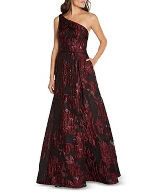 Aidan Mattox Floral Jacquard One Shoulder Gown - Image 1 of 4