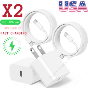 2PACK 20W USB C Fast Charger Cable PD Type C Cube For iPhone 16 15 14 8 iPad Lot - Picture 1 of 17