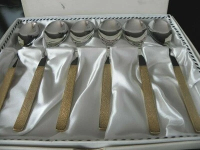 6 Kaffeelöffel PRINZ Neosil Edelstahl, Griff hartvergoldet im Etui 15 cm - Bild 1 von 3