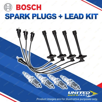 Bosch 4 Spark Plugs+Lead Kit for Toyota Rav 4 SXA10R 2.0L 3SFE I4 16V 97-00 - image 1 of 2