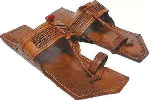 Mens Jesus sandal kolhapuri buffalo leather flat jutti KM51 fashion US size 7-11 - Picture 1 of 7