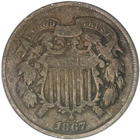 1867 (P) Two Cent Coin Very Good VG See Pics A841 Cover