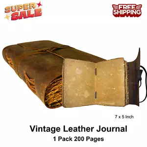 Vintage Leather Journal 7x5” - Deckle Edge Paper, Handcrafted Unlined Sketchbook - Picture 1 of 10