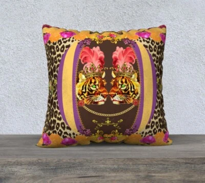 Frou Frou Tigers with Feathers Leopard Print Cushion Cover - Image 1 of 4