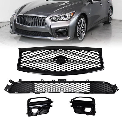 4PCS For Infiniti Q50 Sport 2014-2017 Front Upper Lower Grille Fog Light Cover Foto 1 de 4