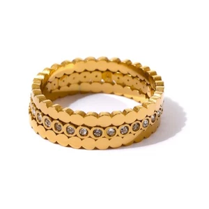 Bling Cubic Zirconia Round Ring 316L Stainless Steel Women Jewelry Temperament - Picture 1 of 7