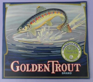 Genuine c1930s Unused Golden Trout Orange Crate Label, Angling, Fishing Interest - Picture 1 of 1