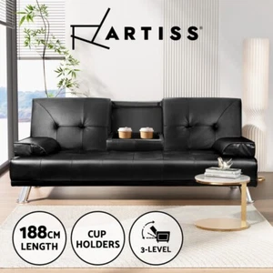 Artiss Sofa Bed Lounge Convertible Leather Couch Bed 3 Seater Cupholder Recliner - Picture 1 of 10