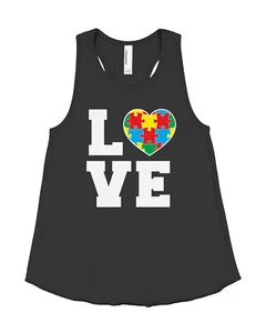 Autism Awareness Love Puzzle Heart Girls Racerback Tank Top Support - Picture 1 of 6