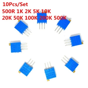10pcs/Set 3296W Trimmer Potentiometer 1K 2K 5K 10K 20K 50K 100K 500K 200K 500R - Picture 1 of 3