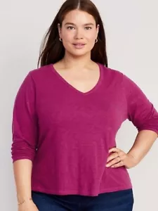 OLD NAVY EveryWear V Neck Slub-Knit Long-Sleeve Soft Cotton T-Shirt-Women's XXL - Picture 1 of 6