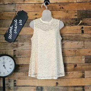 AB Studio women's cream floral overlay top size large - Picture 1 of 12
