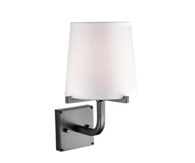 Wright 1-Light Bronze Plug-In or Hardwire Wall Sconce with White Fabric Shade - Image 1 of 2