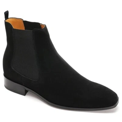 US9 CHAMARIPA 7 cm/2,76" Hombres Elevador Aumento de Altura Negro Gamuza Botas Chelsea Foto 1 de 4