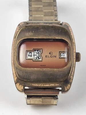 Vintage Elgin Jump Hour 17 Jewel Men's Wrist watch running mechanical gold tone - Image 1 of 4