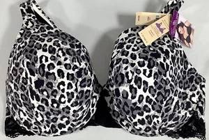Cacique 40DD Full Coverage Bra Leopard Print Cotton Lace Trim Black/Gray NWT - Picture 1 of 11