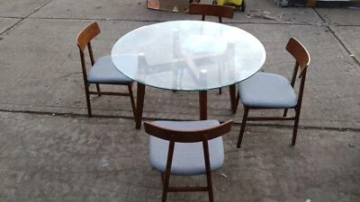 Oak Glass 4 Seater Dining Table with Chairs Baxter - Ex Display Unboxed *Scratch - Image 1 of 4