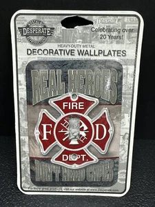 METAL LIGHT PLATE SWITCH WALL COVER Fire Department Real Heroes Dont need Capes - Picture 1 of 2