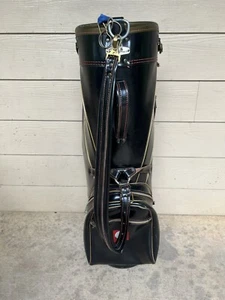 RARE Vintage Acushnet Black Leather Golf Staff Bag 3 Way Divider 4-Zip Pockets - Picture 1 of 10