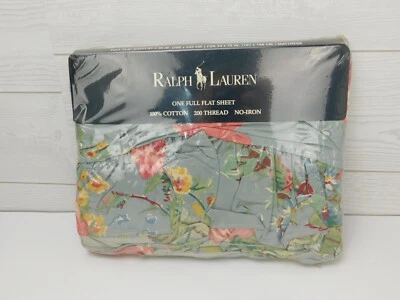 Ralph Lauren "Garden Rambler" Azul Pizarra Floral Volantes Hoja Plana - Completa 96"x81 Foto 1 de 4