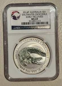 Australia 2014P $1 Silver 1 Oz NGC MS 69 Saltwater Crocodile Early Releases - Picture 1 of 2
