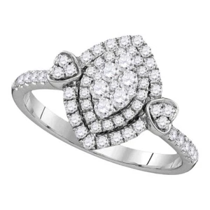14kt White Gold Womens Round Diamond Oval Double Halo Cluster Ring 1/2 Cttw - Picture 1 of 1