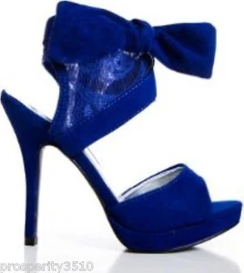 Pfauenblau Violett Blau Stilettos Schleife Mesh Spitze Absatz Schuhe Größe 7 - Bild 1 von 5