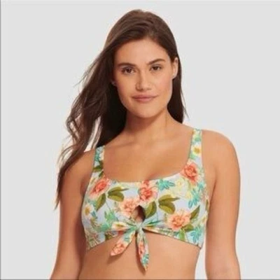 Beach Betty by Miracle Brands Coral Floral Tie Front Keyhole Bikini Top NWT M - Image 1 of 4