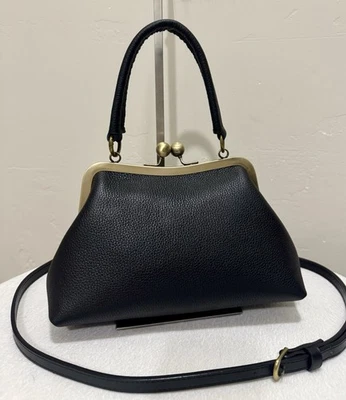 Premium Pebble Leather Handmade Retro Style Kisslock Clutch Bag, Multi Use Style - Image 1 of 4