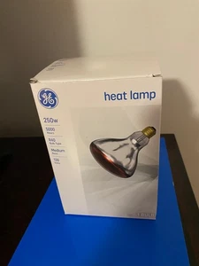 NEW GE HEAT LAMP 250W-5000 HOURS-R40 BULB TYPE-MEDIUM BASE-130 VOLTS - Picture 1 of 16