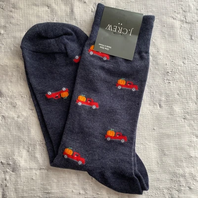 J. Crew мужской синий носки День благодарения оранжевый тыквы красный грузовики новый с Ярлыками - Изображение 1 из 4