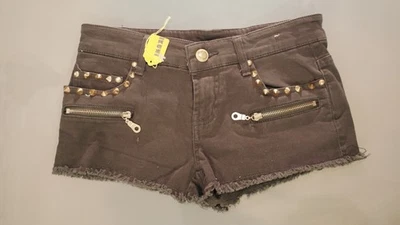 Stud Shorts Black Gold Green Winter Cut Offs Low Waist Y2K Hot Pants Jeans XS 6 - Image 1 of 4